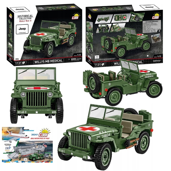 Set de Constructie Cobi, Jeep Willys MB Medical, 1131 Piese, Scara 1:12, 27x13cm