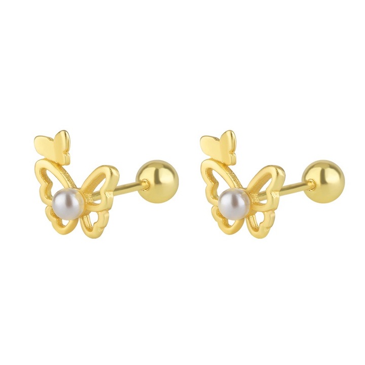 HYTIREBY fülbevaló, 925 ezüst, áttört pillangó, gyöngy, arany