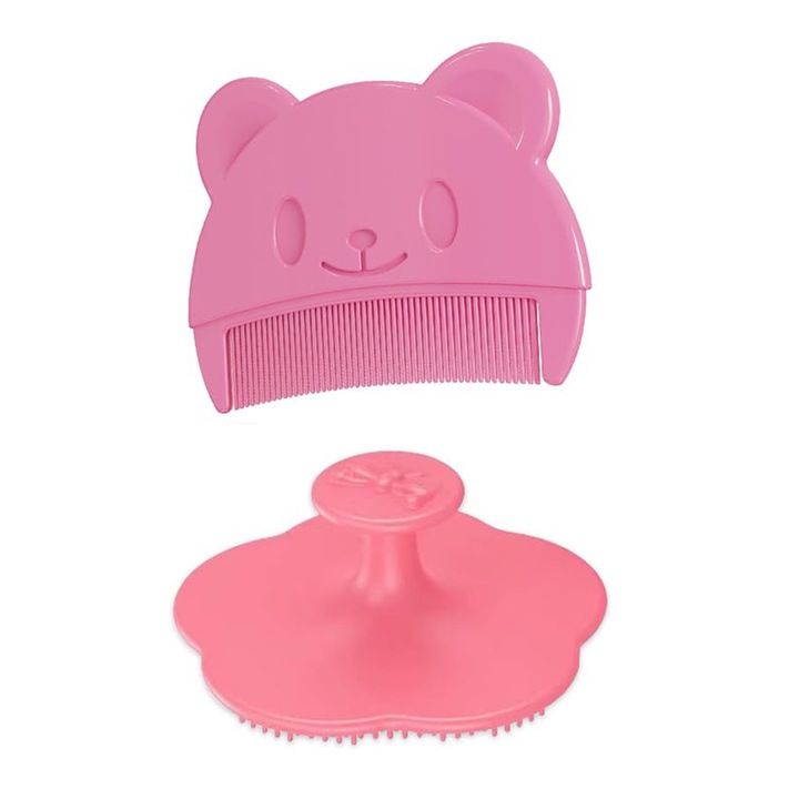 Комплект от 2 бебешки четка и гребен за премахване на краста, силикон, розов, Nybgyy®