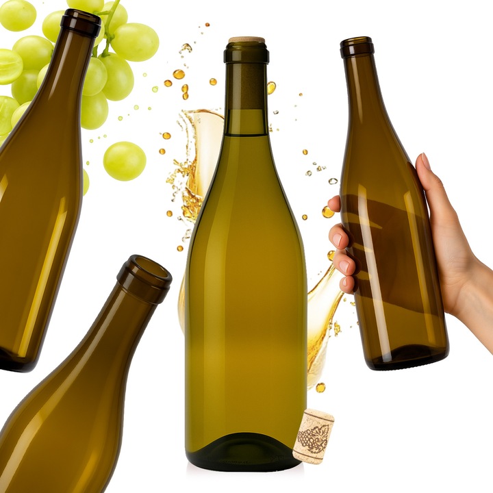 Sticla Decorativa, Superbutelki, Burgundy, 750 ml, Forma Clasica Eleganta, Sticla De Inalta Calitate, Pentru Vin, Lichioruri, Cidru, Sucuri, Inaltime 29 cm, Diametru 8.4 cm, Greutate 470 G, 30 Buc