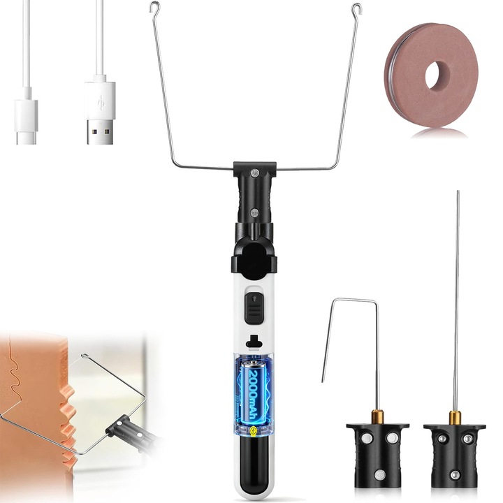 Aparat de Taiat Polistiren, BYONDSELF®, 3 in 1, cu Fir Cald, 3 Varfuri Interschimbabile, 5m Sarma Rezerva, USB, 2000mAh, pentru Placi de Polistiren / Placi KT