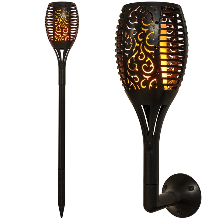 Set de 2 lampi solare tip flacara, 51 led-uri, VOLTRONIC®