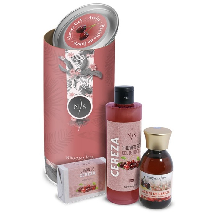 3 ápolószerből álló készlet, cseresznye tusfürdő, cseresznyeolaj és cseresznyeszappan