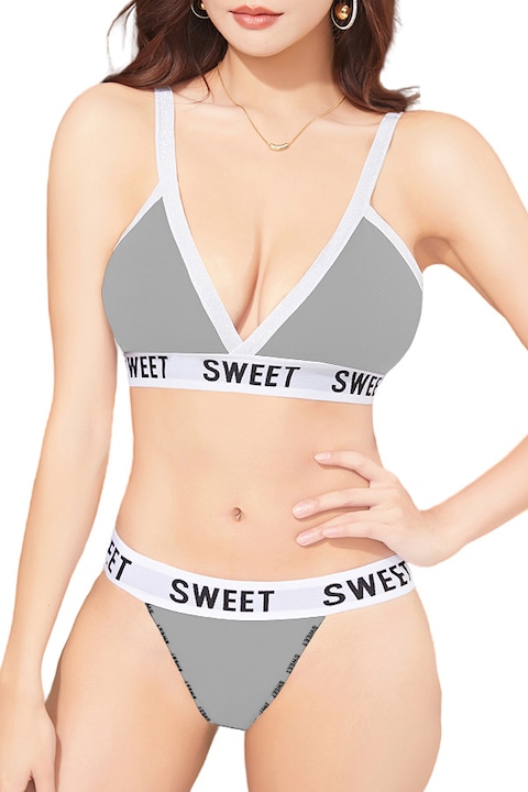 Комплект 2 бр. бельо, push-up сутиен и прашки бикини XXP-5813 сиво 104670, Сив, One Size