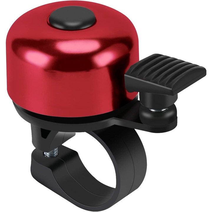 Clopotel bicicleta QttvbTna, sunet clar, rezistent la rugina si temperaturi extreme, negru/rosu, pentru ghidon sub 2.3cm