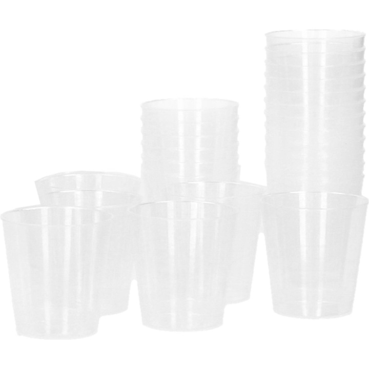 20 darabos készlet, Vodkás poharak, Openhome, újrafelhasználható, 30 ml, műanyag, átlátszó