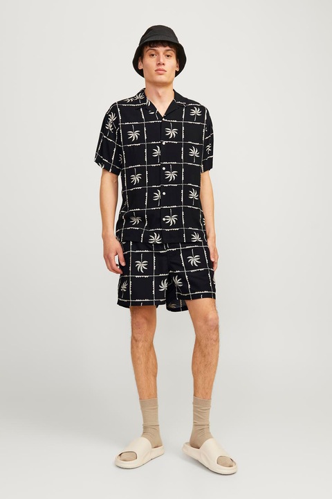 Jack & Jones, Bő fazonú rövid ujjú ing, Csontszín/Fekete