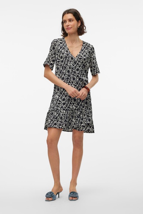 Vero Moda, Рокля Page със застъпен дизайн, Черен/Мръснобял