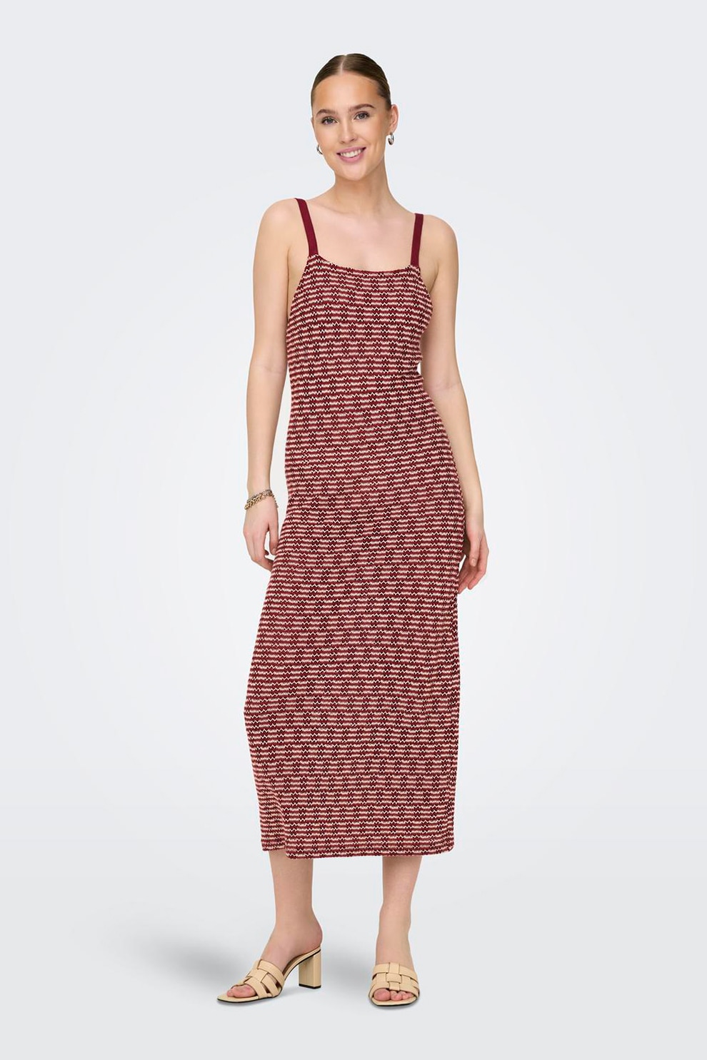 Only, Rochie din amestec de bumbac cu croiala dreapta, Visiniu, Alb, S
