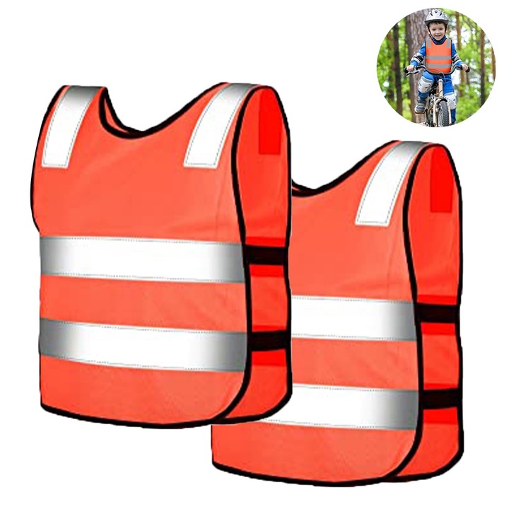 Set 2 veste reflectorizante pentru copii, portocaliu, 42x47cm