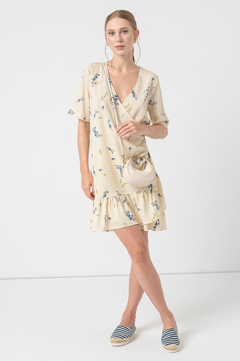 Vero Moda, Рокля Page със застъпен дизайн, Кафяв/Бледожълт/Син