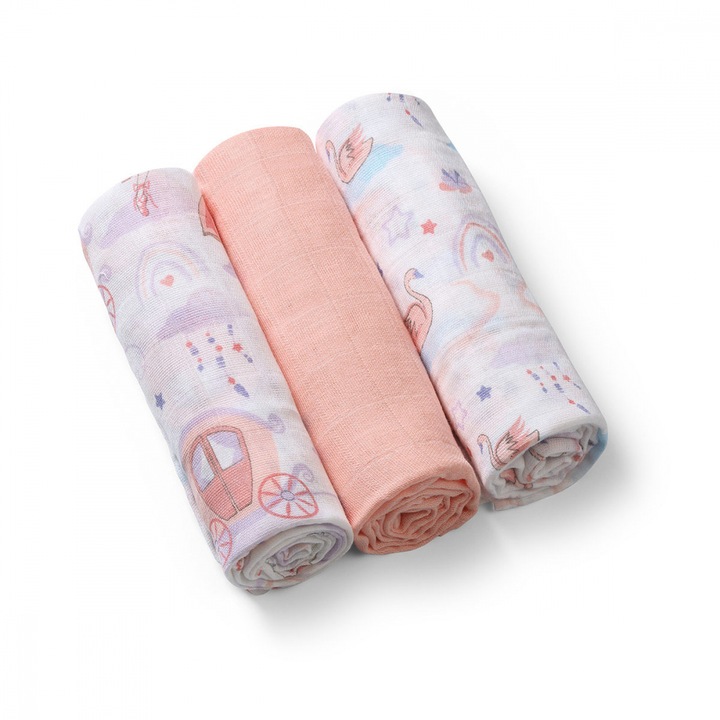 Set 3 scutece Babyono din muselina soft pink