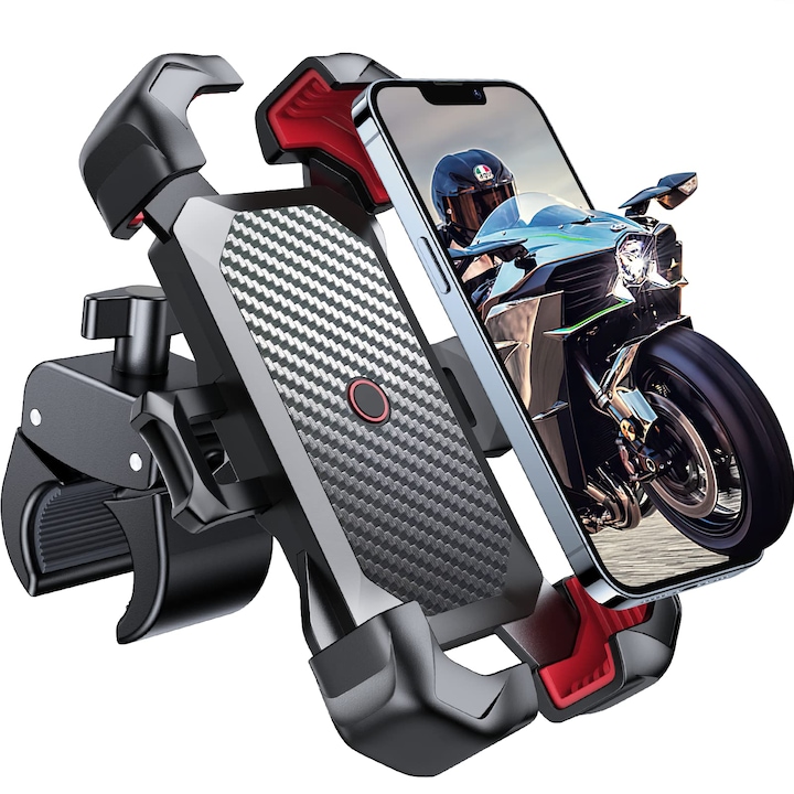 Suport Telefon MWAOWM pentru Motocicleta si Bicicleta, Auto-Blocare 1s, Anti-Vibratii, 360° Ajustabil, Compatibil iPhone/Samsung, Negru, 0.7"-1.34"