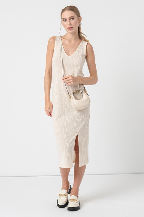 Vero Moda, Rochie cu decolteu in V si slit lateral Ellie, Alb fildes, S