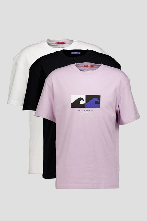 Jack & Jones, Marbella pamutpóló szett - 3 db, Fehér/Fekete/Púderlila