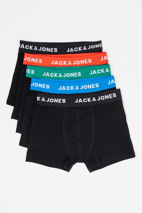 Jack & Jones, Logós derékpántú pamuttartalmú boxer szett - 5 db, Zöld/Fekete/Kék