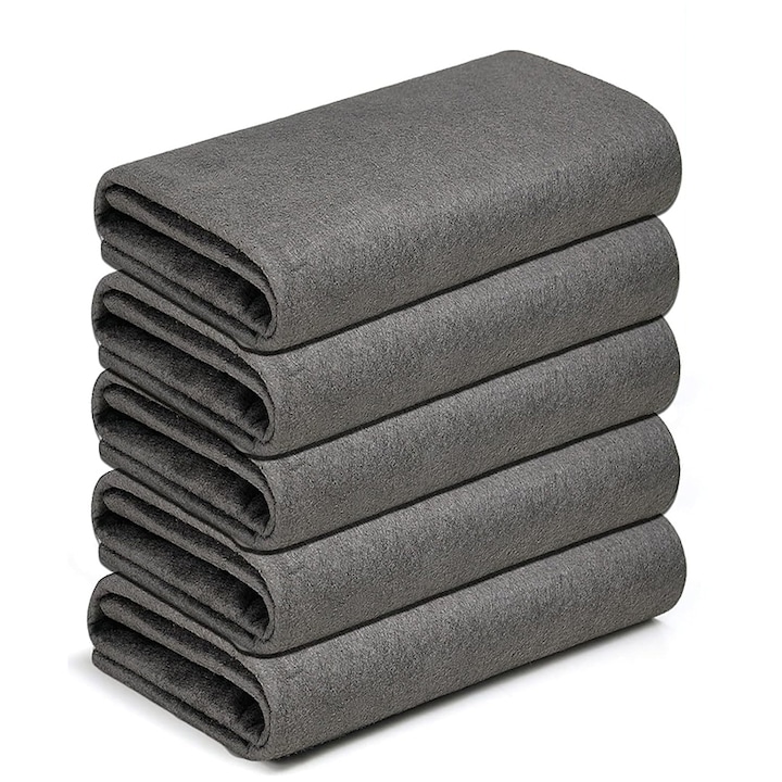 Set 5 Lavete Magice din Microfibra Rqiurpn, Absorbante, pentru Sticla, fara urme, scame si zgarieturi, 30x30 cm, Gri