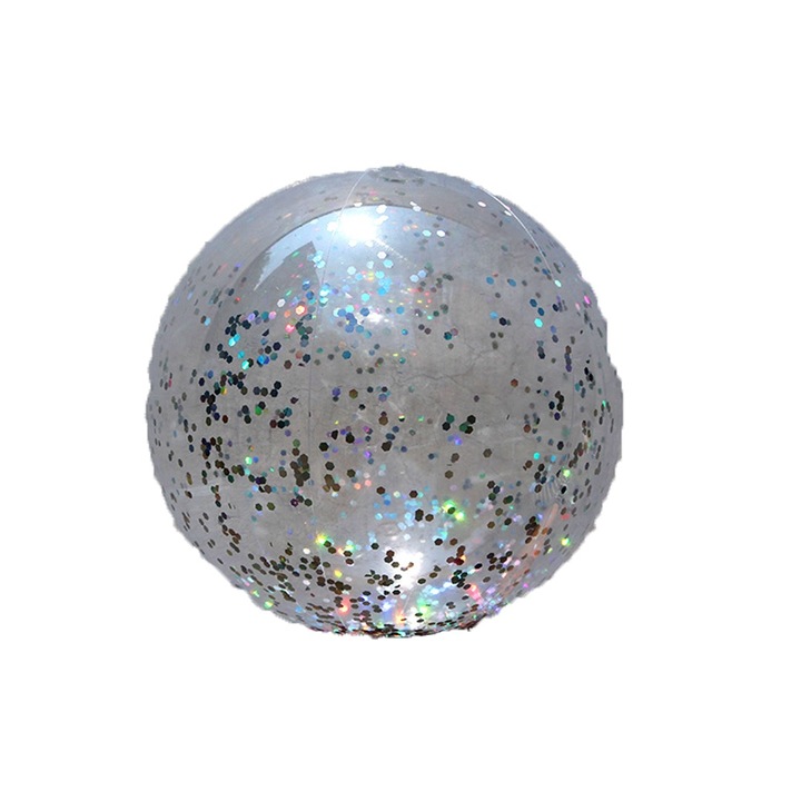 Плажна надуваема топка QttvbTna, блестящи конфети, PVC, сива, 61см