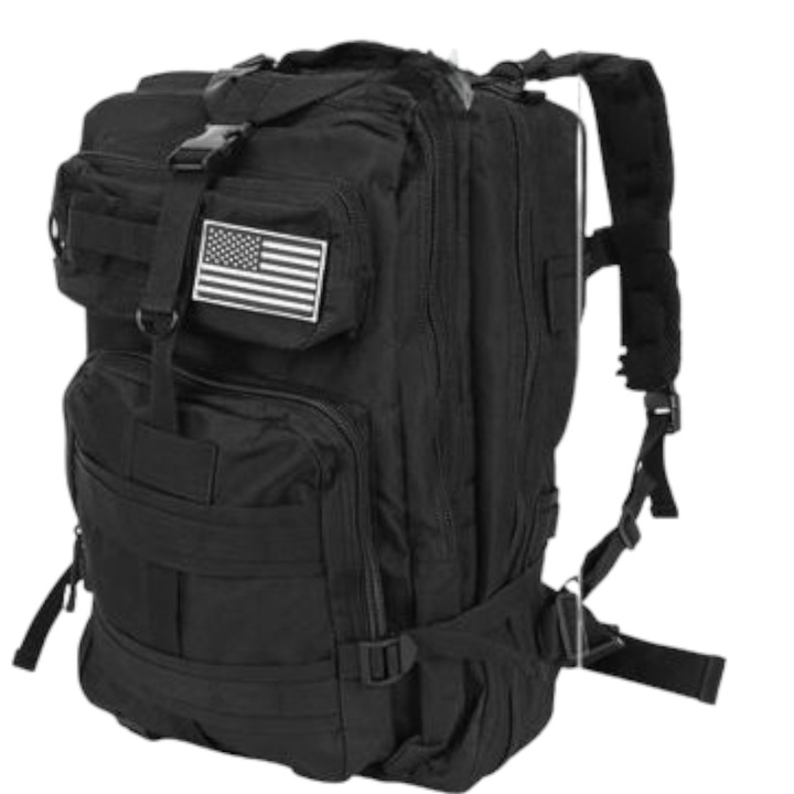 Rucsac Turist XL, Trizand, 50x37x29 cm, 38 L, Militar, Negru,5 Compartimente, Velcro, Sistem Molle