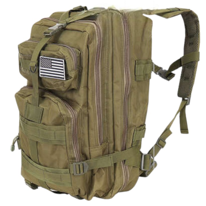 Rucsac Turist XL,38L Trizand, 50x37x29 cm, Tip Militar, Verde,5 Compartimente, Velcro, Sistem Molle