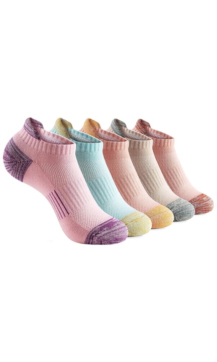 Дамски чорапи, SINBINTA, Универсален размер, 5 чифта, Спортни, Абсорбиращи потта, Неплъзгащи се, Дишащи, Високоеластични, Устойчиви на износване, Ергономичен дизайн, Памук, M/EU 35-38, Многоцветни