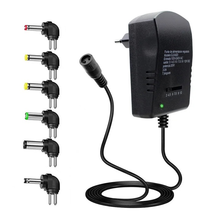 Adaptor de alimentare 2.5A,30W, Begleri®, cu 6 mufa, Negru, Tensiune Reglabila, AC100V-240V,50-60Hz