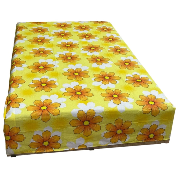 Cearceaf pentru pat mediu, culoare galben orange, pentru saltea intre 140-160cm, "Floria by Liz Line", 210x215cm din bumbac - C210268