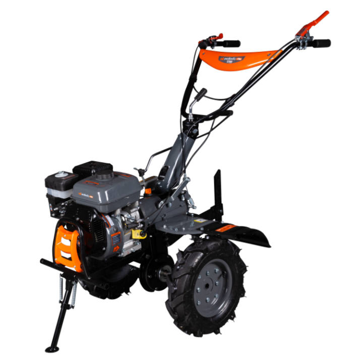 Мотофреза Evotools PLUS T750, Бензинова, Мощност 7.5 к.с., 212 CC, 4-тактов двигател, 3+1 скорости, Работна ширина 55-85 см, Работна дълбочина 10-34 см, Съдържа: фрези 24 ножа + 2 гумени колела