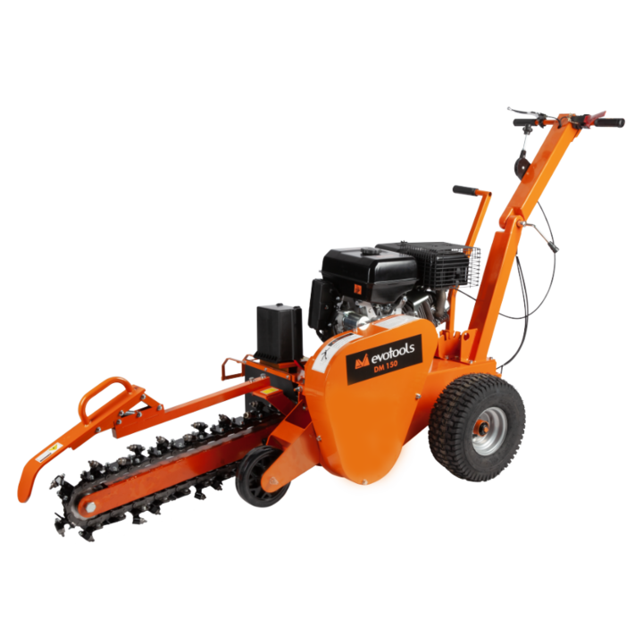 Машина за копаене на канали Evotools Epto DM150, Мощност 15 к.с., 420 CC, 4-тактов двигател, Скорост на ножа 400 об/мин, Работна ширина 10 см, Работна дълбочина 60 см, 4 степени на дълбочина, Производителност 80 м/ч