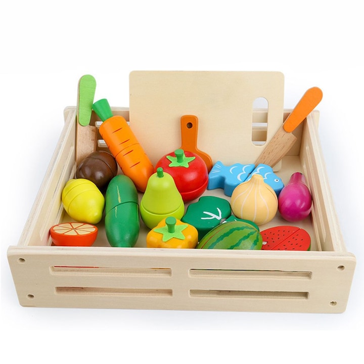 Set de Bucatarie BonsMar, Taiere Legume, Lemn, 17 Piese, 2 ani+