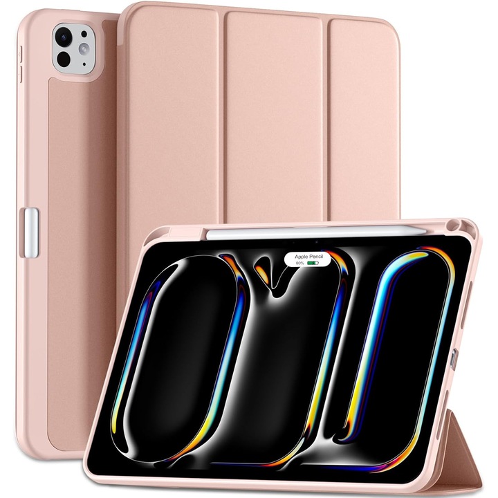 Husa pentru Apple iPad Pro 13" (2024) cu functie wake-up/sleep si compartiment pentru Apple Pen tip stand rose gold