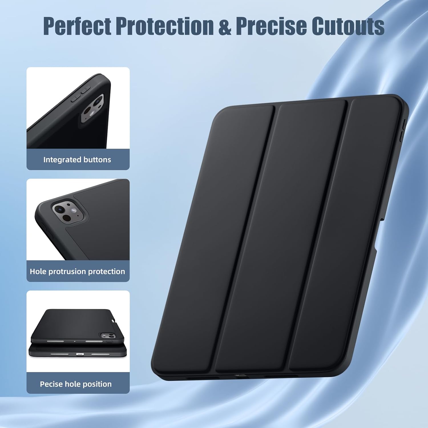 Husa pentru iPad Pro 13 M5 2025 cu functie wake-up/sleep si compartiment pentru Apple Pen, tip stand - negru