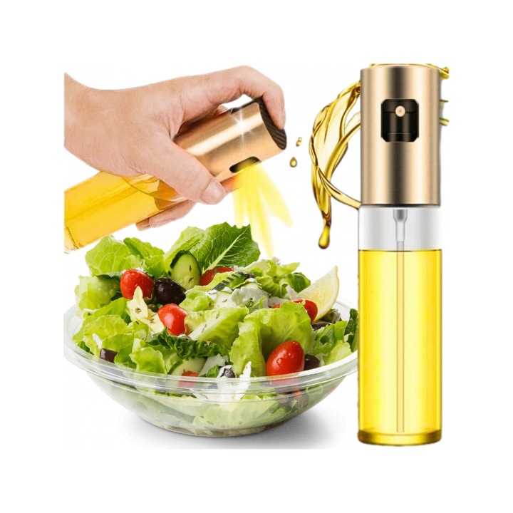 Dispenser ulei, otet PrzydaSie.pl, sticla si plastic, auriu, 100ml, 4x18cm