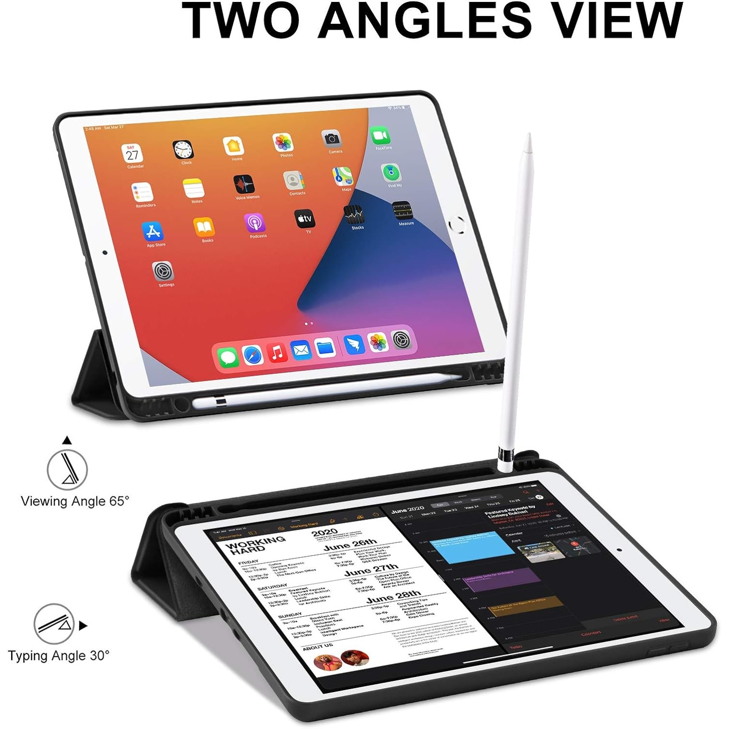Husa pentru tableta Apple iPad Air 11" (2024), iPAD Air 5/4, 10.9, model 2022/2021/2020, 10.9 inch, Sigloo, interior de piele sintetica, cu suport Smart Pen, spatele din policarbonat, rezistent la socuri, Black