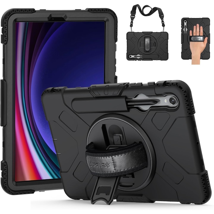 Pachet 360: Husa cu folie integrata Samsung Galaxy Tab S9 / S9 FE / S10 FE 10.9 inch Shockproof Armor negru