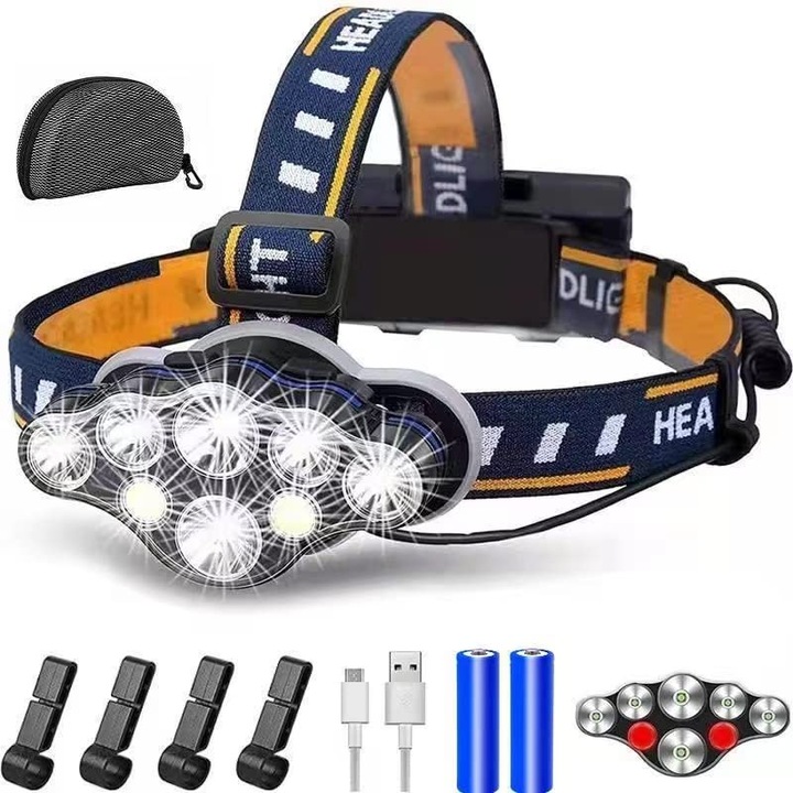 Челник WALALLA, LED, 8 режима на осветяване, водоустойчивост, USB акумулатор