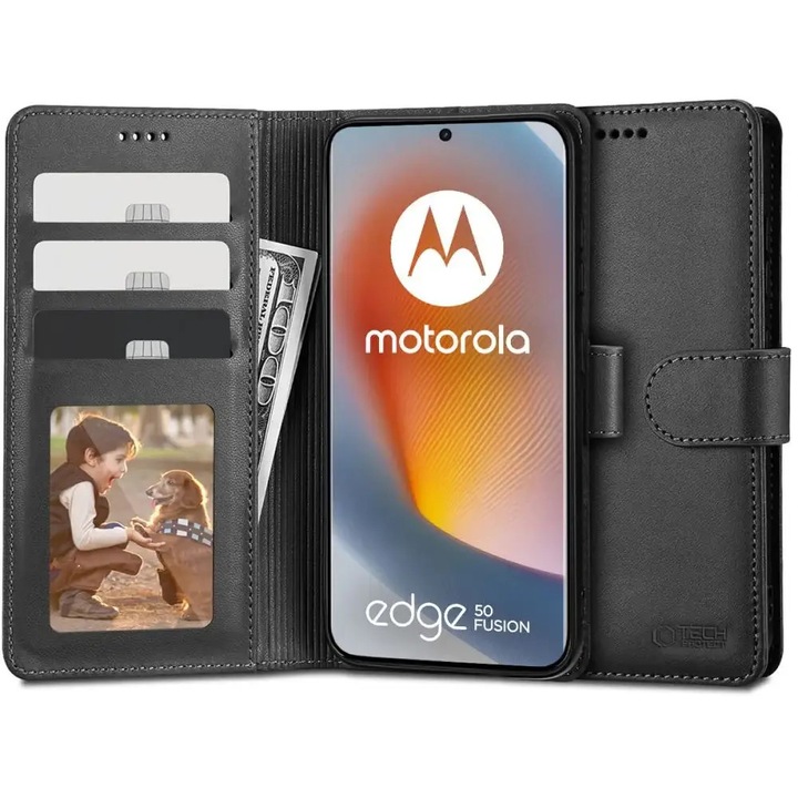 Husa TECH-PROTECT Wallet compatibila cu Motorola Edge 50 Fusion 5G Black