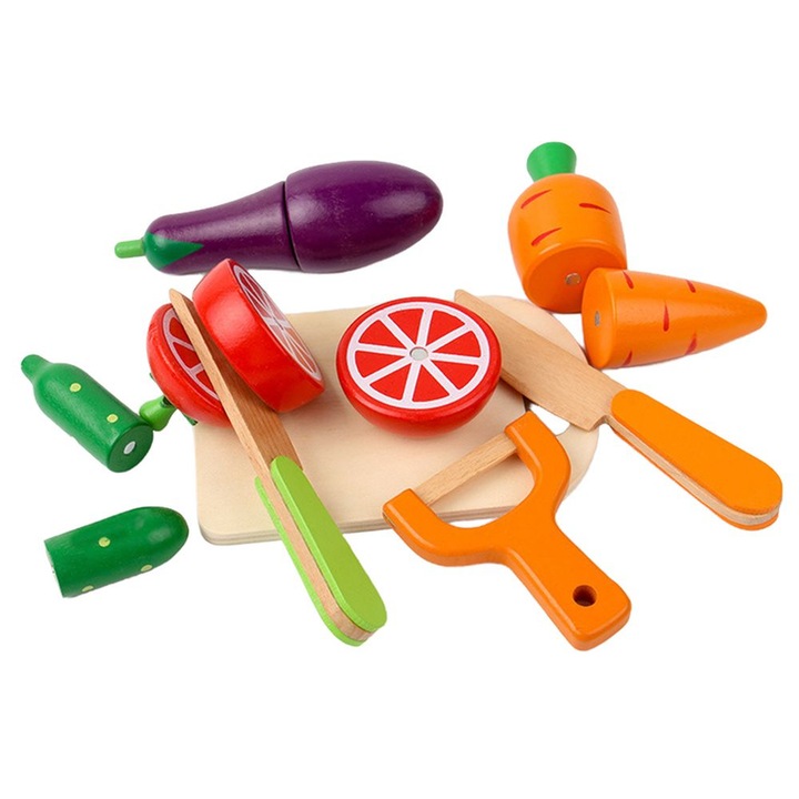 Set de Bucatarie BonsMar, Taiati Legumele, Lemn, 2 ani+, 7 Piese