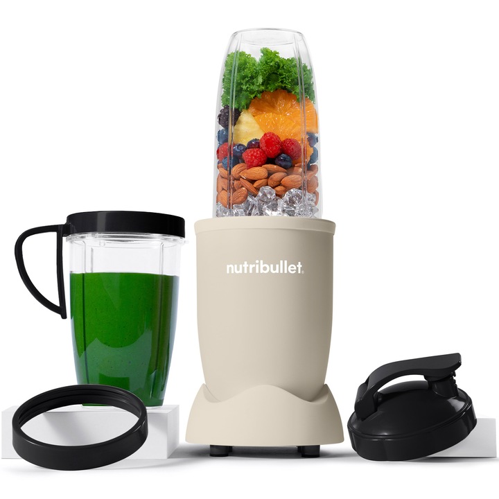 Блендер Nutribullet Pro Mineral NB907MASN, 900 W, 1 скорост, 5 аксесоара, Чаши 710 мл и 946 мл, To-Go капак, Бежов