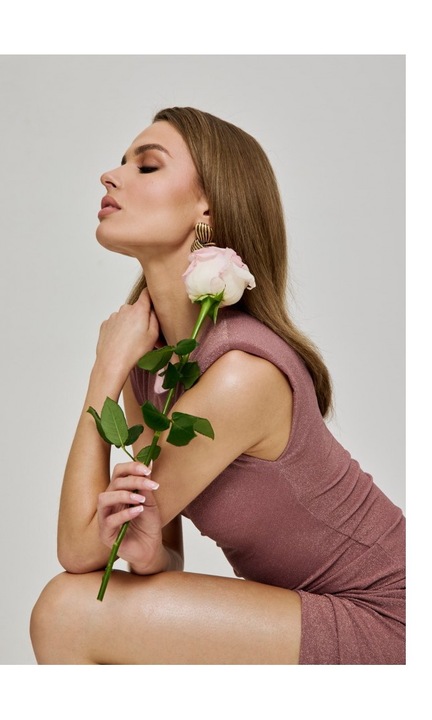 Rochie maxi metalica cu perne si pliuri - albastru pudra, S