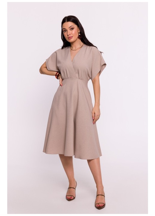 Rochie dama, maxi cu decolteu adanc in spate, Poliester, Verde, Bej