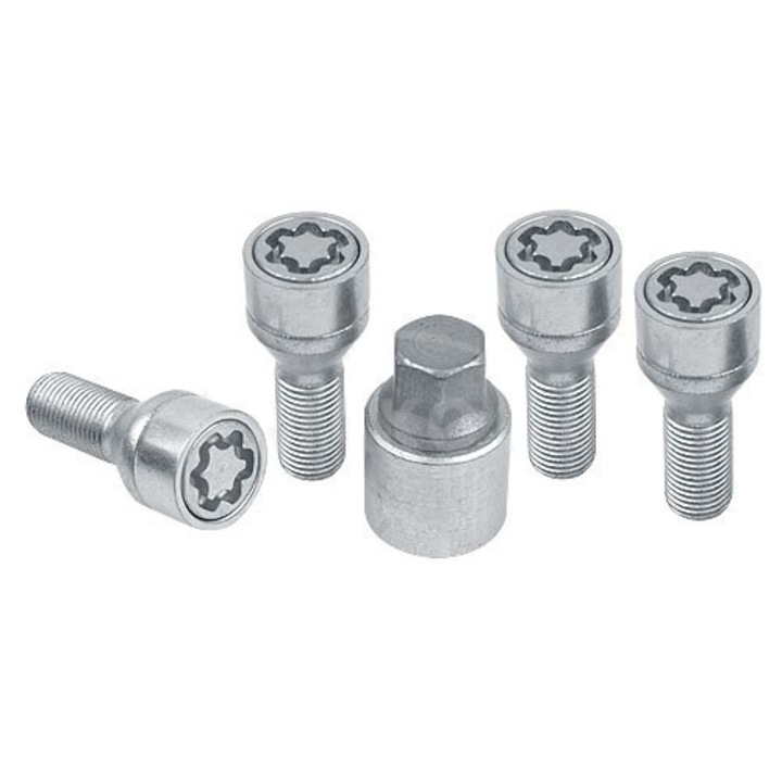 Set suruburi antifurt roti SICUSTAR, M14 x 1.25 x 35, hexagon, cheie 17, otel zincat, pentru BMW, Mini