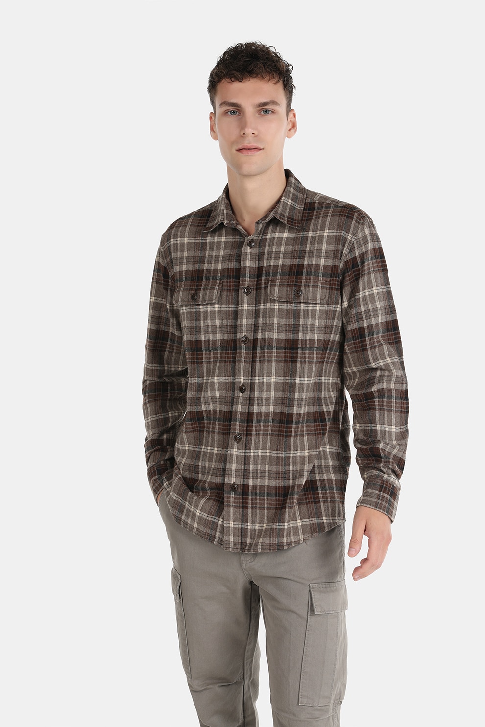 COLIN'S, Camasa de bumbac cu model in carouri, Maro inchis, S