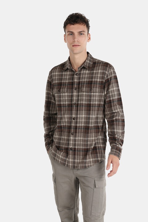COLIN'S, Camasa de bumbac cu model in carouri, Maro inchis