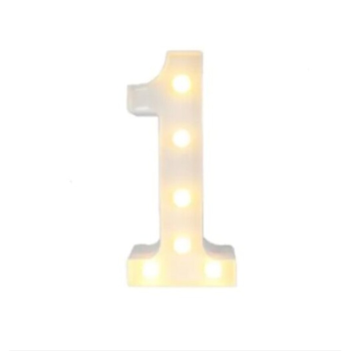 Lampa decorativa cu LED numarul 1, GyafiTuning, inaltime de 22 cm, care functioneaza cu baterie (LED alb cald)
