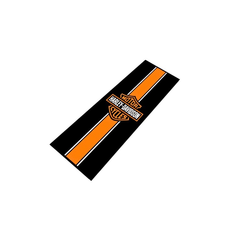 Covor pentru garaj Moto, Harley, 200x60 cm Negru cu Portocaliu