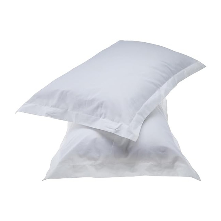 Set 2 Fete de perna Kotonia Home Hotel - Ranforce Pakistan cu rame decorative Oxford, 100% bumbac, 50x70 cm, Alb