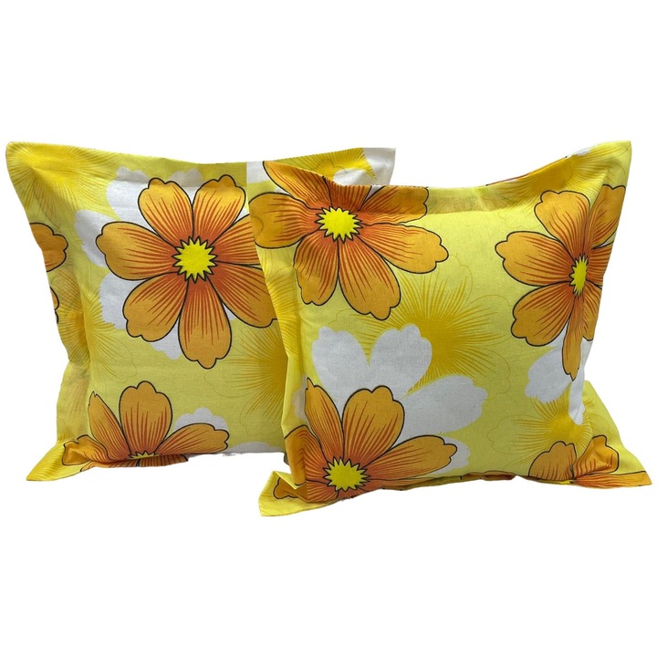 Set doua huse de perna, culoare galben orange, din colectia "Floria by Liz Line", 40X40cm din bumbac - SP40/40268