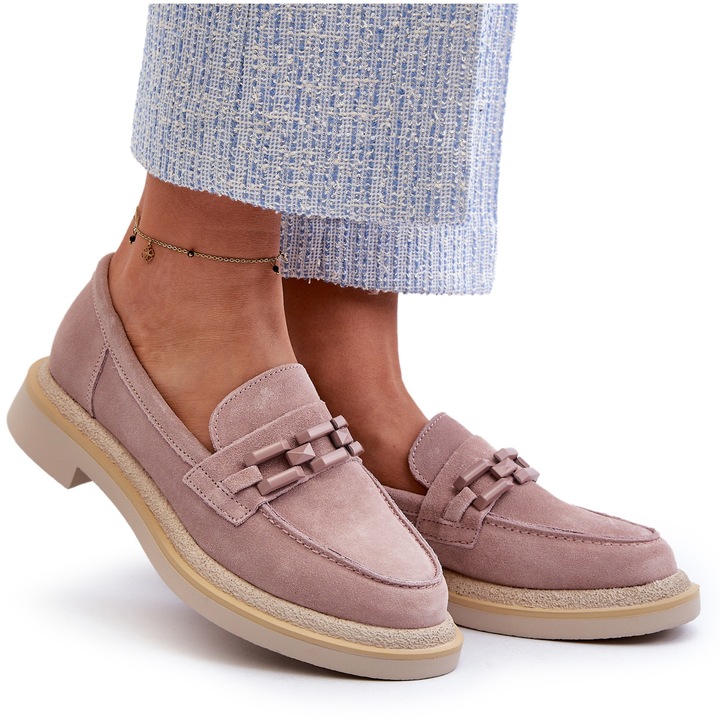 Дамски мокасини, D&A, Suede, Dusty pink, Прашно розово