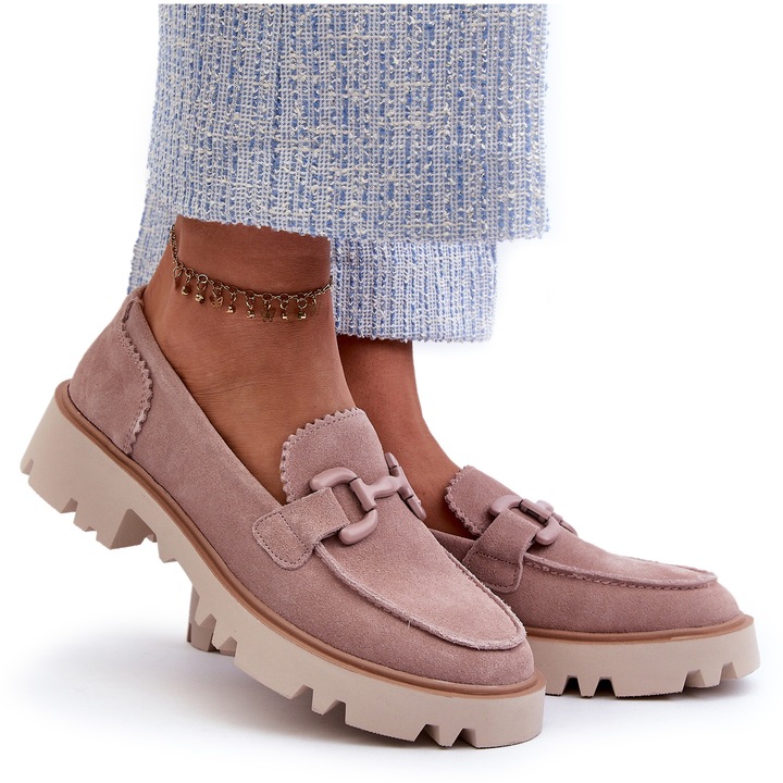 Дамски мокасини, D&A, Велур,,,,,, Розово